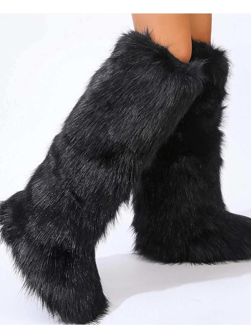 Faux Fur Knee High boots Black for Women. Size 10 & 7
